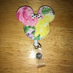 Flower Print Minnie Mouse Retractable Lanyard